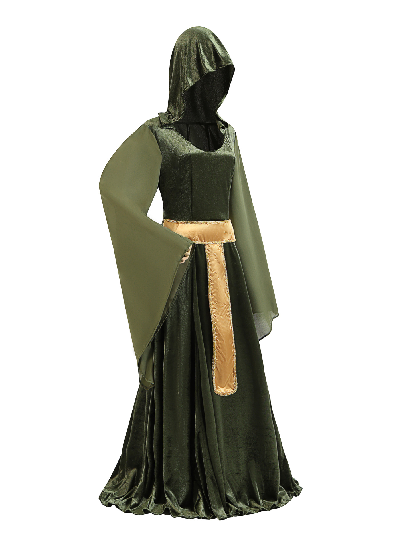 Women Medieval Hooded Dress Vintage Renaissance Witch Costume
